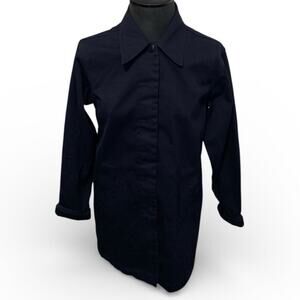 AT Denim Women's Overcoat Small Petite Black Denim Button Up Coat Jacket